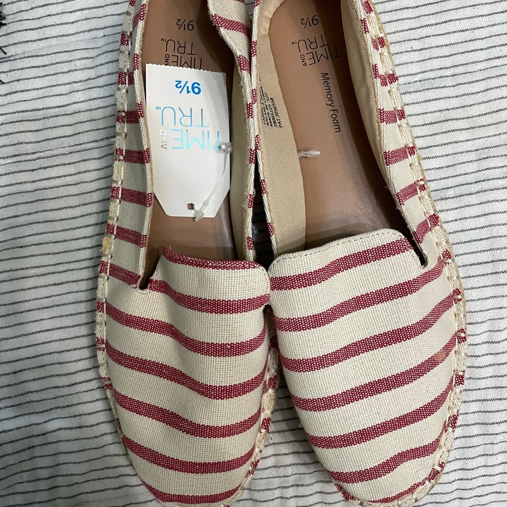 Red and cream striped shoes